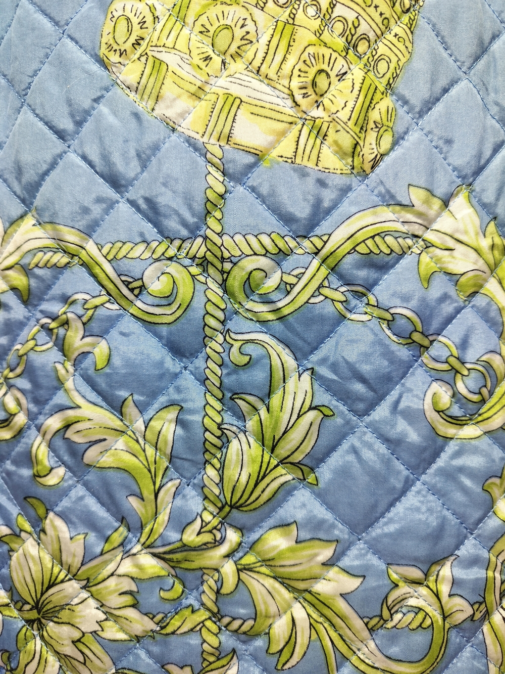 SilkLand 100% Silk Quilted Vest Blue Green Baroque Print 2XL Cottagecore - Picture 5 of 8